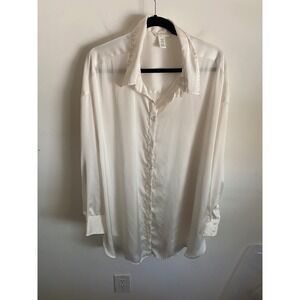 Women's White Silk-Blend Button-Up Shirt
